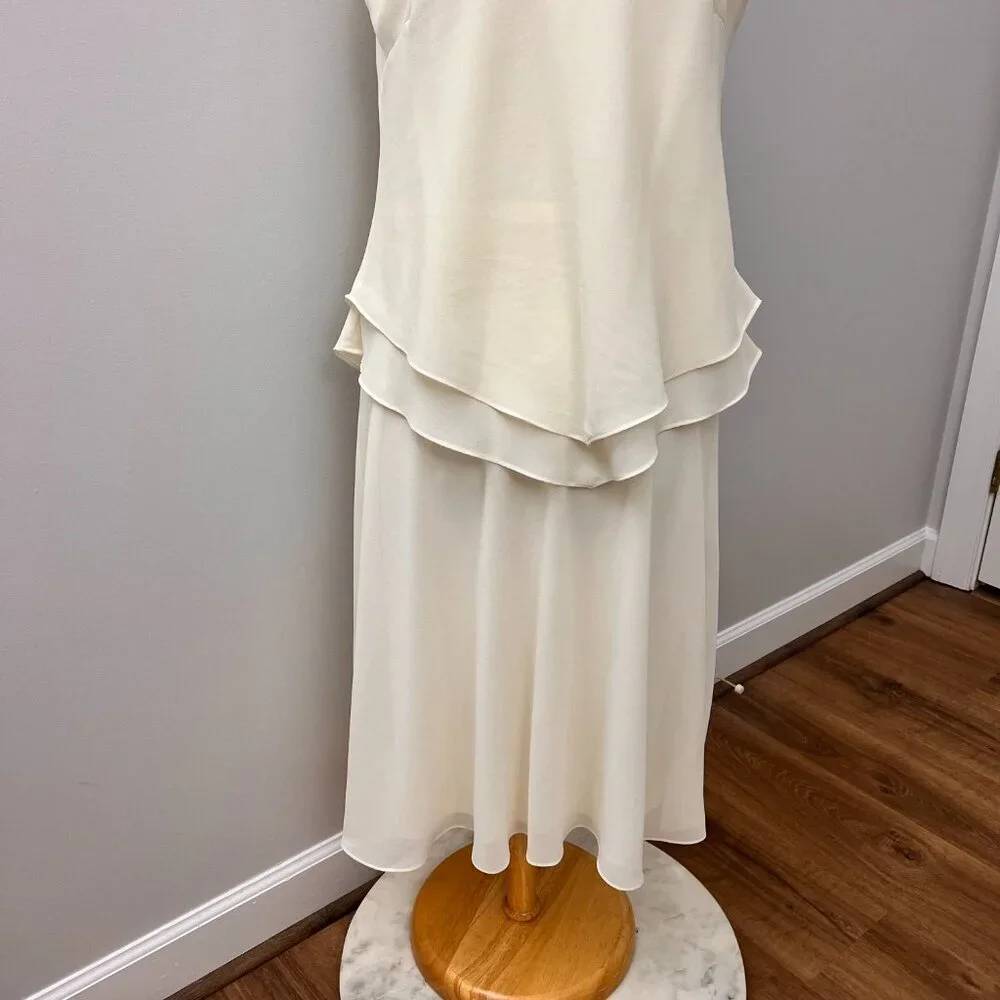 Coldwater Creek Ivory Sleeveless Formal Tiered Chiffon Dress Layered Sz 14